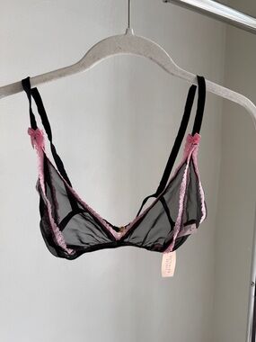 Black & Pink Sheer Lace Triangle Bralette - Women Intimates 2005